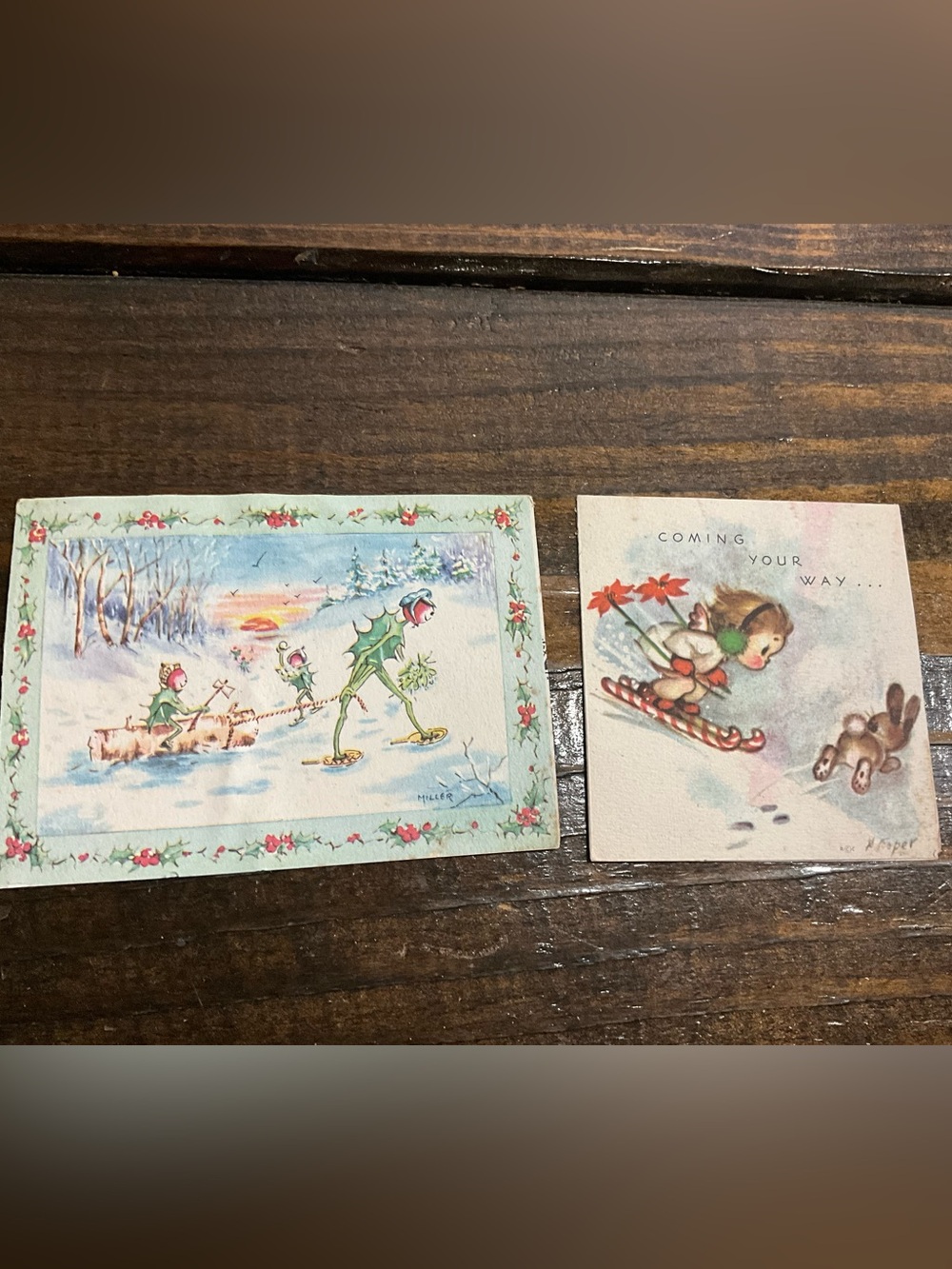Vintage Lot of 2 Christmas Greeting Cards MCM 1940s/50s